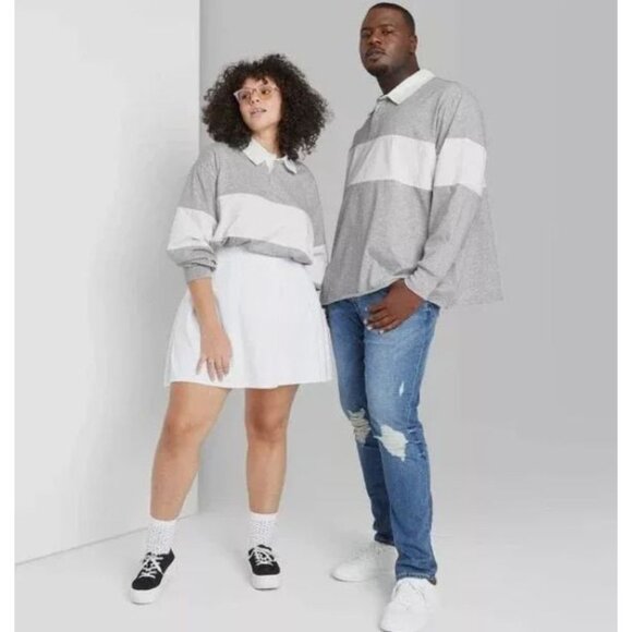 Unisex Gray & White Long Sleeve Rugby Shirt - Picture 2 of 2